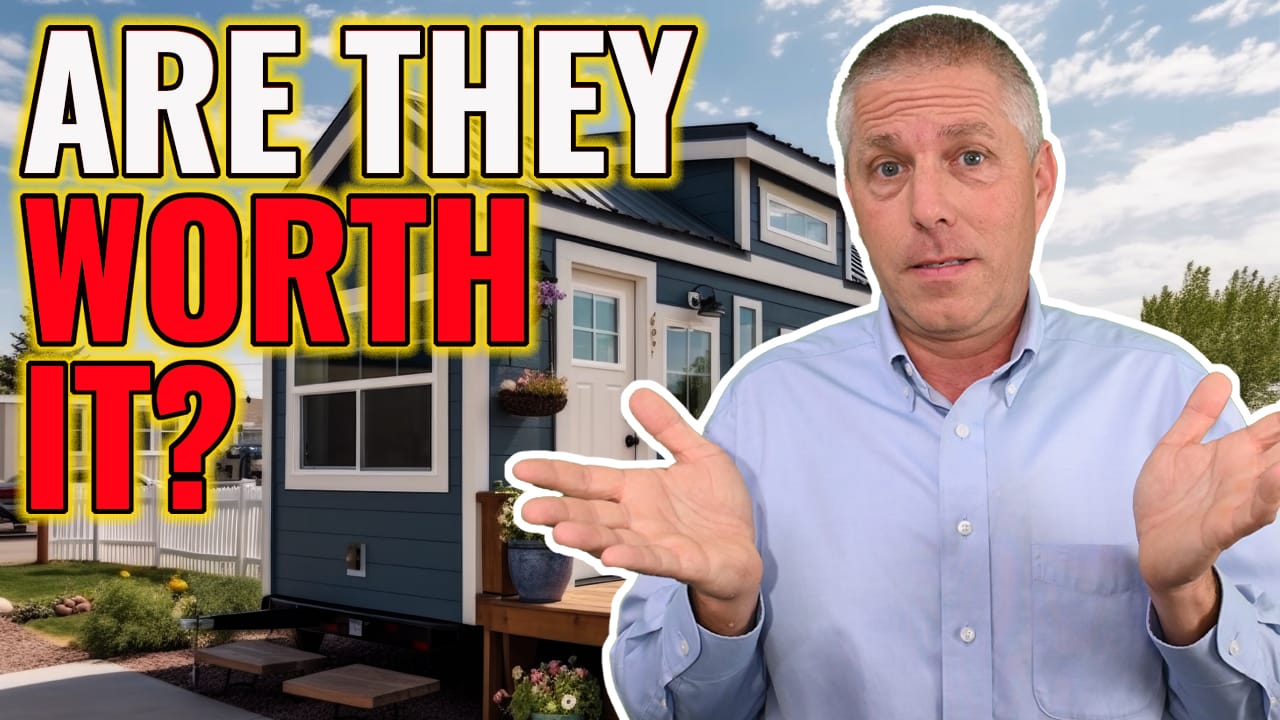 Chuck i front of a tiny home with text Is it worth it?