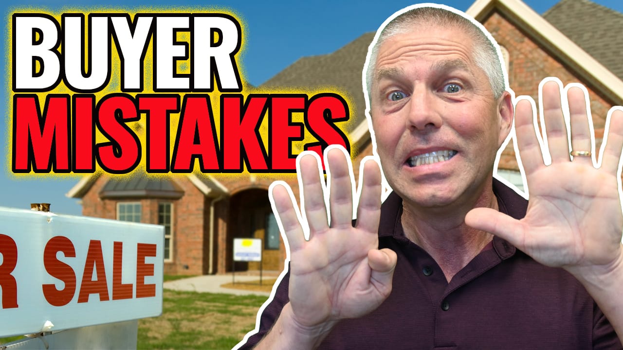 Chuck holding up 9 fingers in front of home for sale. Text reads Buyer Mistakes