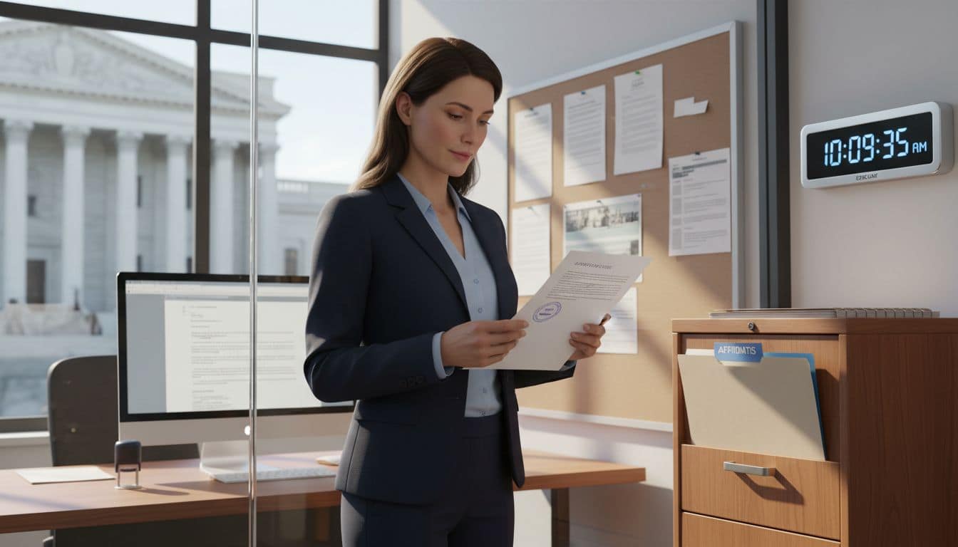 Process server reviewing a signed affidavit document